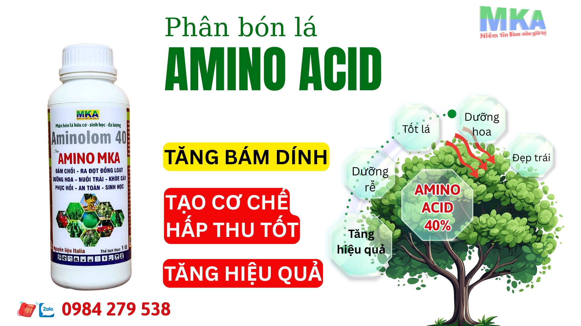 Cách phun thuốc đạt hiệu quả bằng chất bổ trợ bám dính amino acid MKA